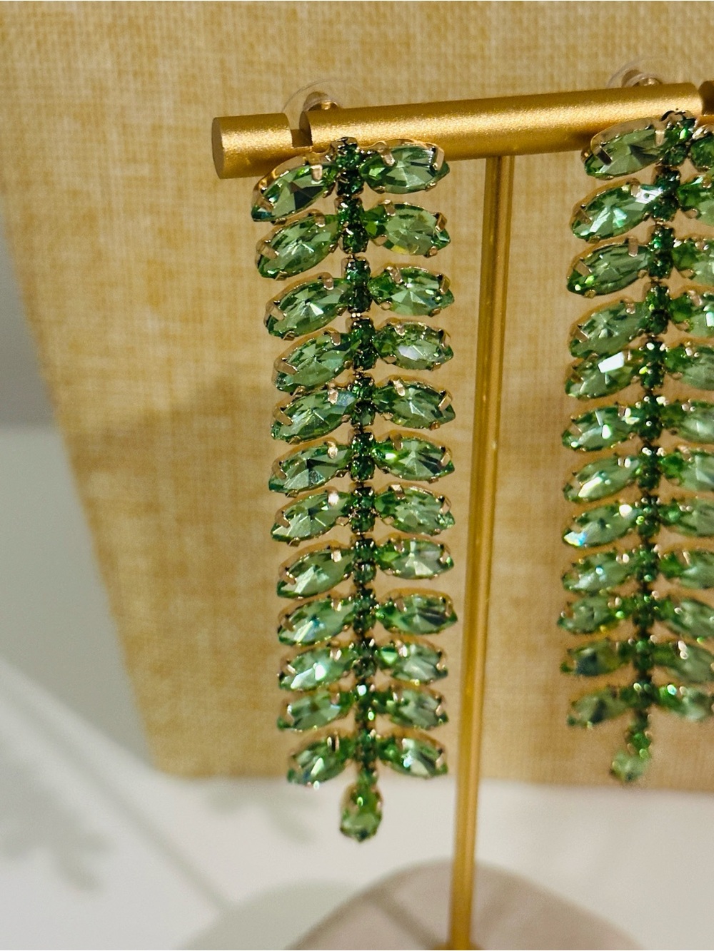 Fashion Jewelry Green Crystal Fern Drop Earrings - Women Jewelry - Picture 5 of 6